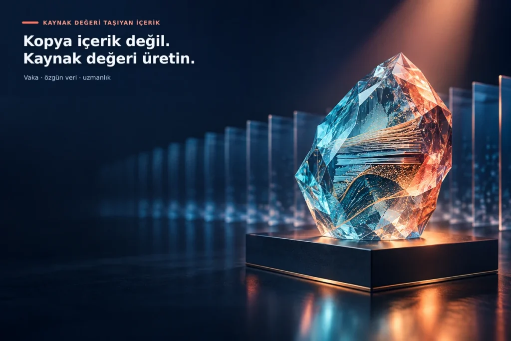 Vaka, özgün veri ve uzmanlıkla oluşturulan kaynak değerini temsil eden; benzer içeriklerden ayrışan cam kristal görseli.
