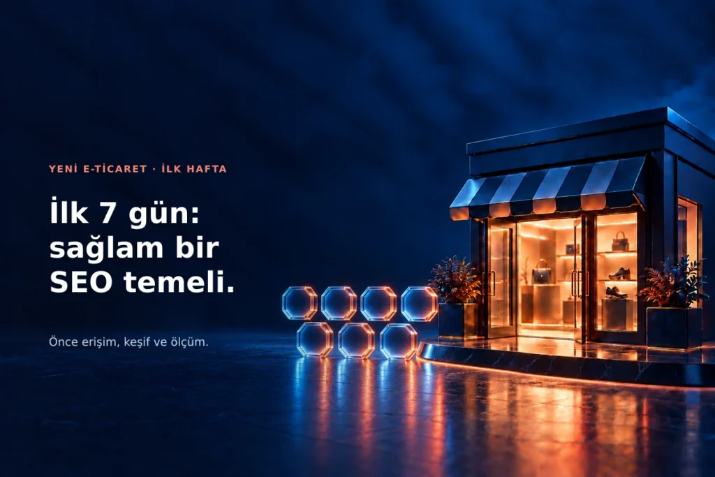 Yeni açılan e-ticaret mağazasının yanında ilk haftayı simgeleyen yedi ışıklı panel.